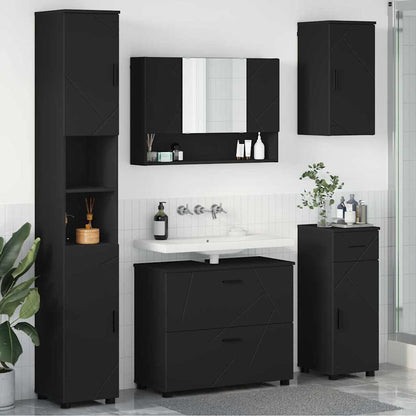 vidaXL Bathroom Furniture Set 5 pcs Black Engineered Wood and Metal 1