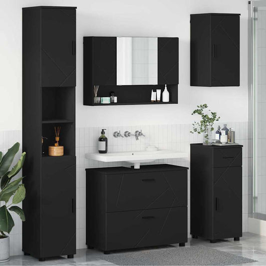 vidaXL Bathroom Furniture Set 5 pcs Black Engineered Wood and Metal 1