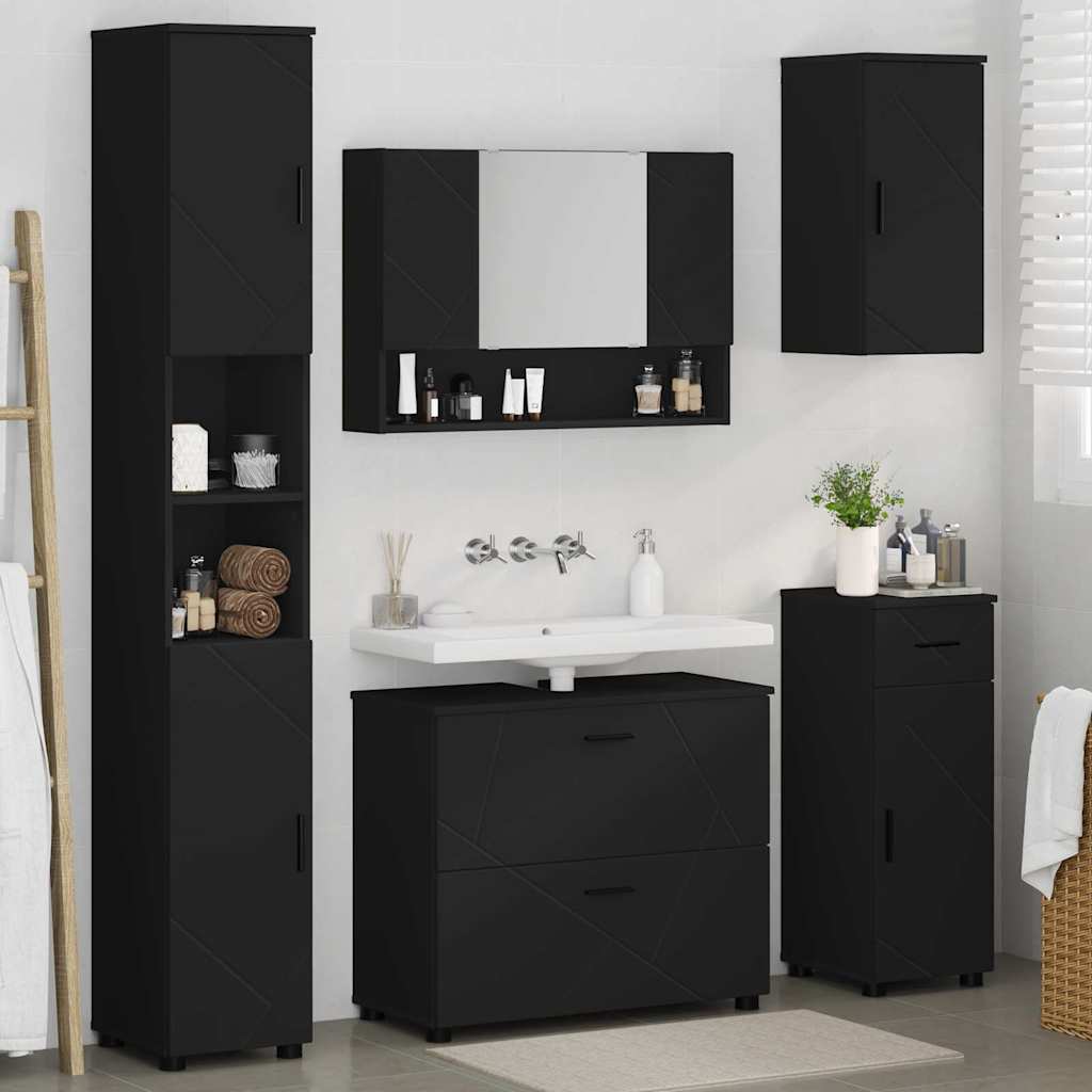 vidaXL Bathroom Furniture Set 5 pcs Black Engineered Wood and Metal 4