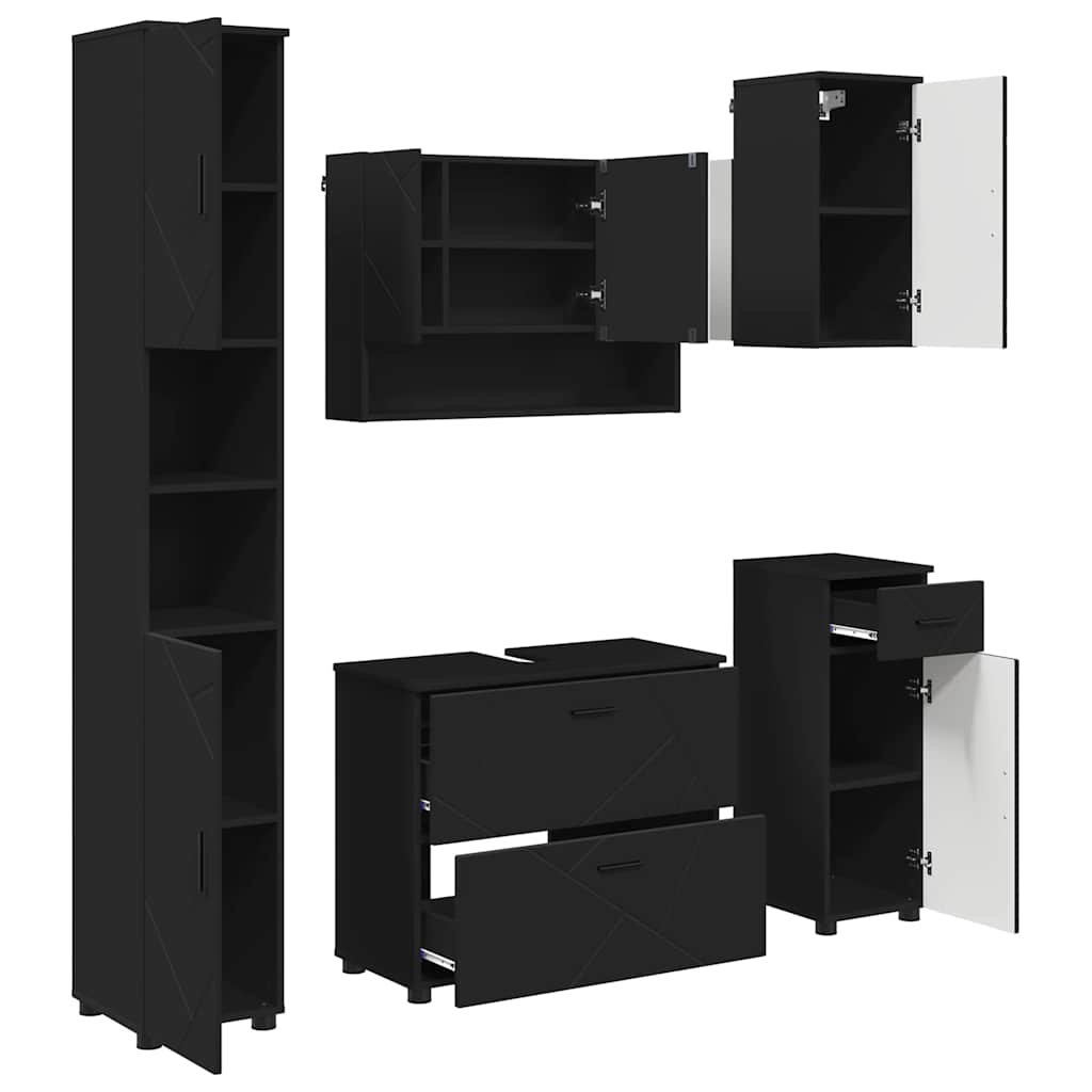 vidaXL Bathroom Furniture Set 5 pcs Black Engineered Wood and Metal 2