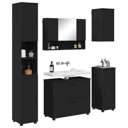 vidaXL Bathroom Furniture Set 5 pcs Black Engineered Wood and Metal 3