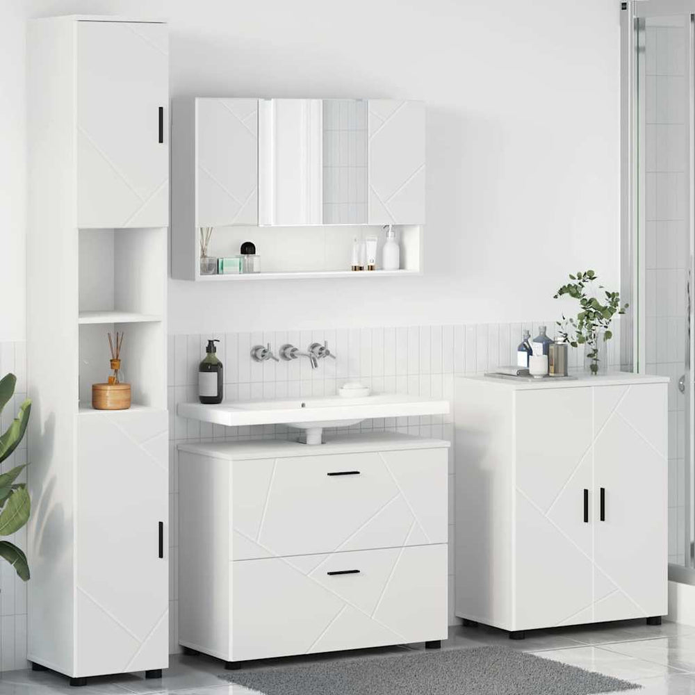 vidaXL Bathroom Furniture Set 4 pcs White Engineered Wood and Metal
