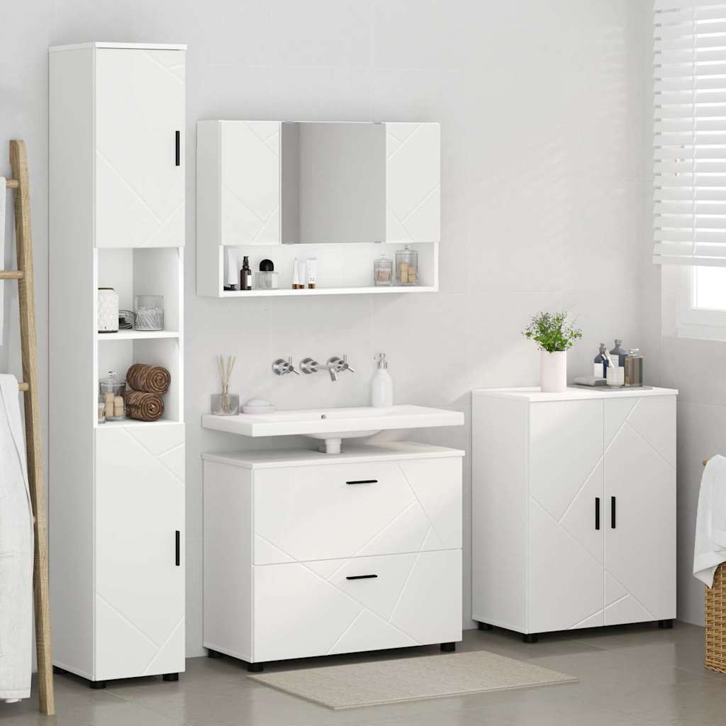 vidaXL Bathroom Furniture Set 4 pcs White Engineered Wood and Metal 4
