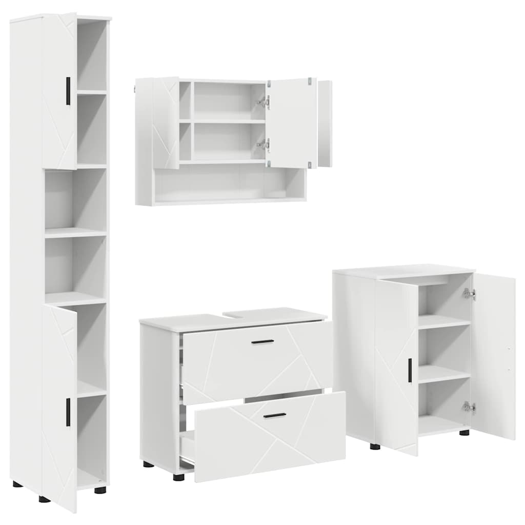 vidaXL Bathroom Furniture Set 4 pcs White Engineered Wood and Metal 2