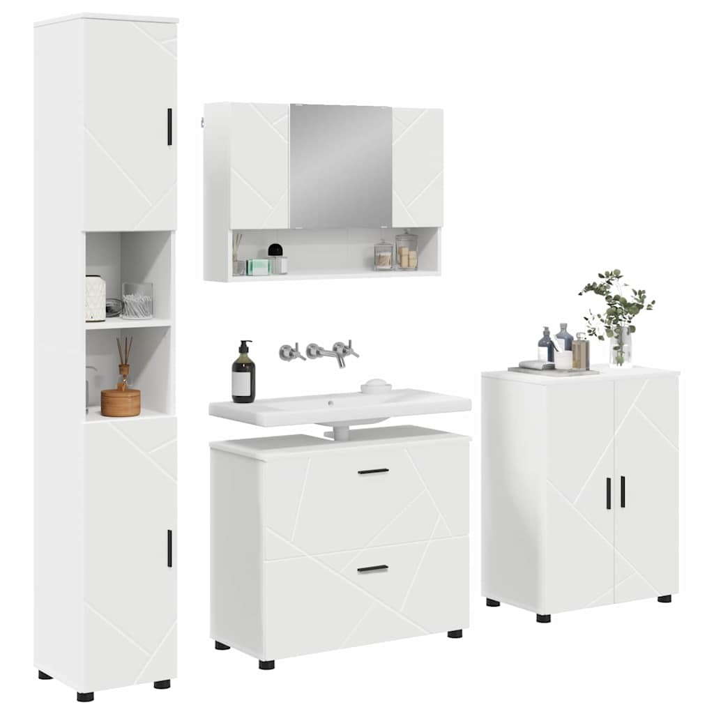 vidaXL Bathroom Furniture Set 4 pcs White Engineered Wood and Metal 3