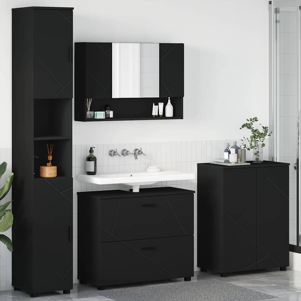 vidaXL Bathroom Furniture Set 4 pcs Black Engineered Wood and Metal 1
