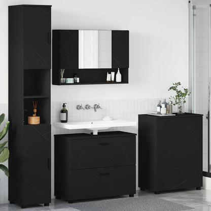 vidaXL Bathroom Furniture Set 4 pcs Black Engineered Wood and Metal 1