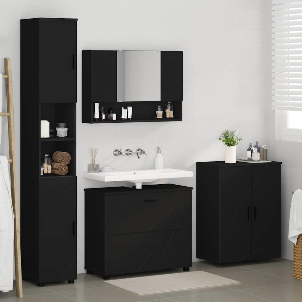 vidaXL Bathroom Furniture Set 4 pcs Black Engineered Wood and Metal 4