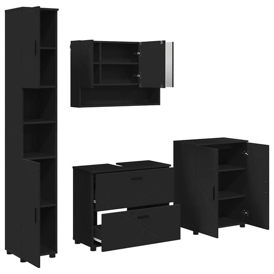 vidaXL Bathroom Furniture Set 4 pcs Black Engineered Wood and Metal 2