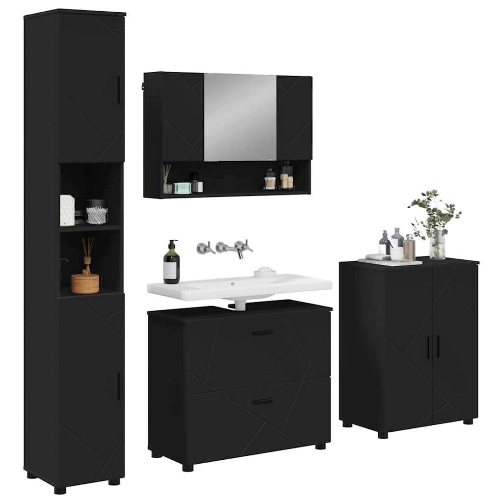 vidaXL Bathroom Furniture Set 4 pcs Black Engineered Wood and Metal 3