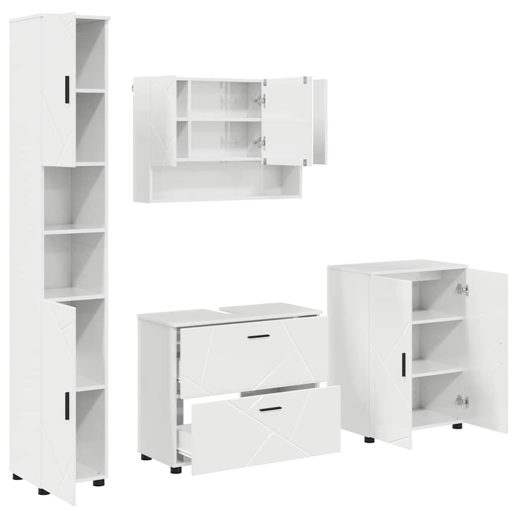 vidaXL Bathroom Furniture Set 4 pcs High Gloss White 2