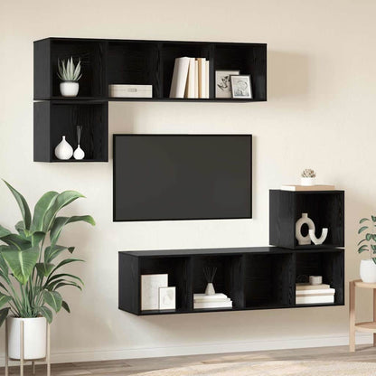 4 Piece TV Cabinet Set Engineered Wood Black oak