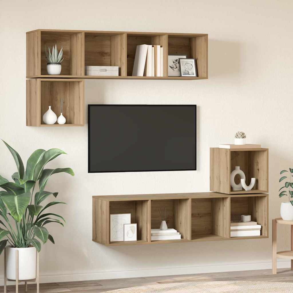 4 Piece TV Cabinet Set Engineered Wood Artisan oak