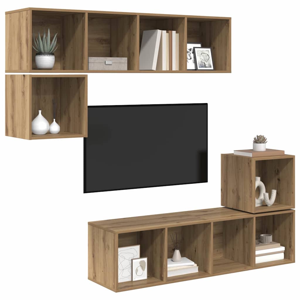 4 Piece TV Cabinet Set Engineered Wood Artisan oak