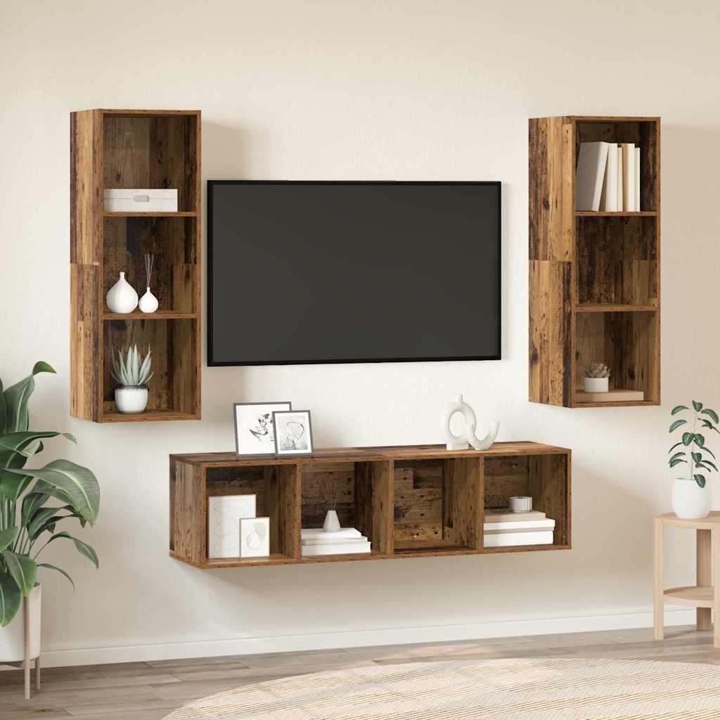 3 Piece TV Cabinet Set Engineered Wood Old wood