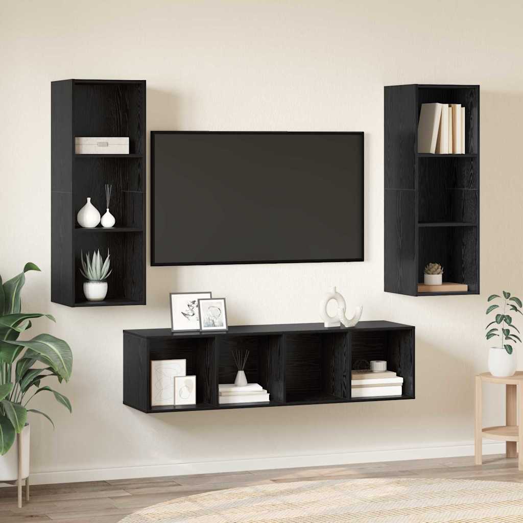 3 Piece TV Cabinet Set Engineered Wood Black oak