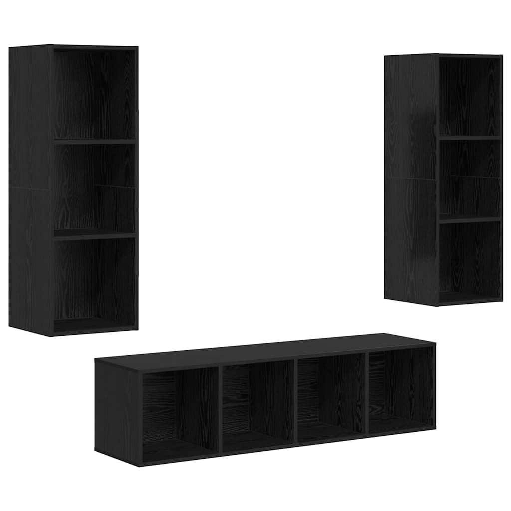 3 Piece TV Cabinet Set Engineered Wood Black oak