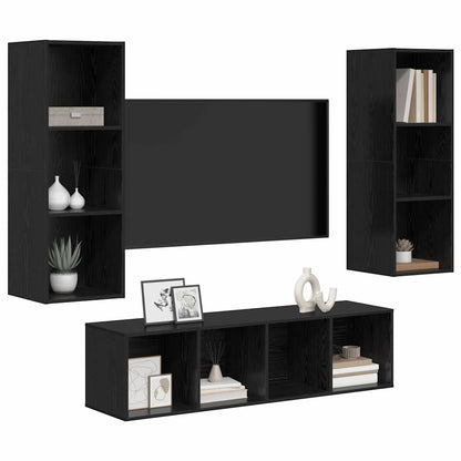 3 Piece TV Cabinet Set Engineered Wood Black oak