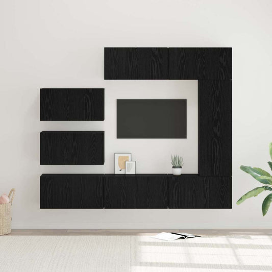 8 Piece TV Cabinet Set Engineered Wood Width 60 cm Black oak
