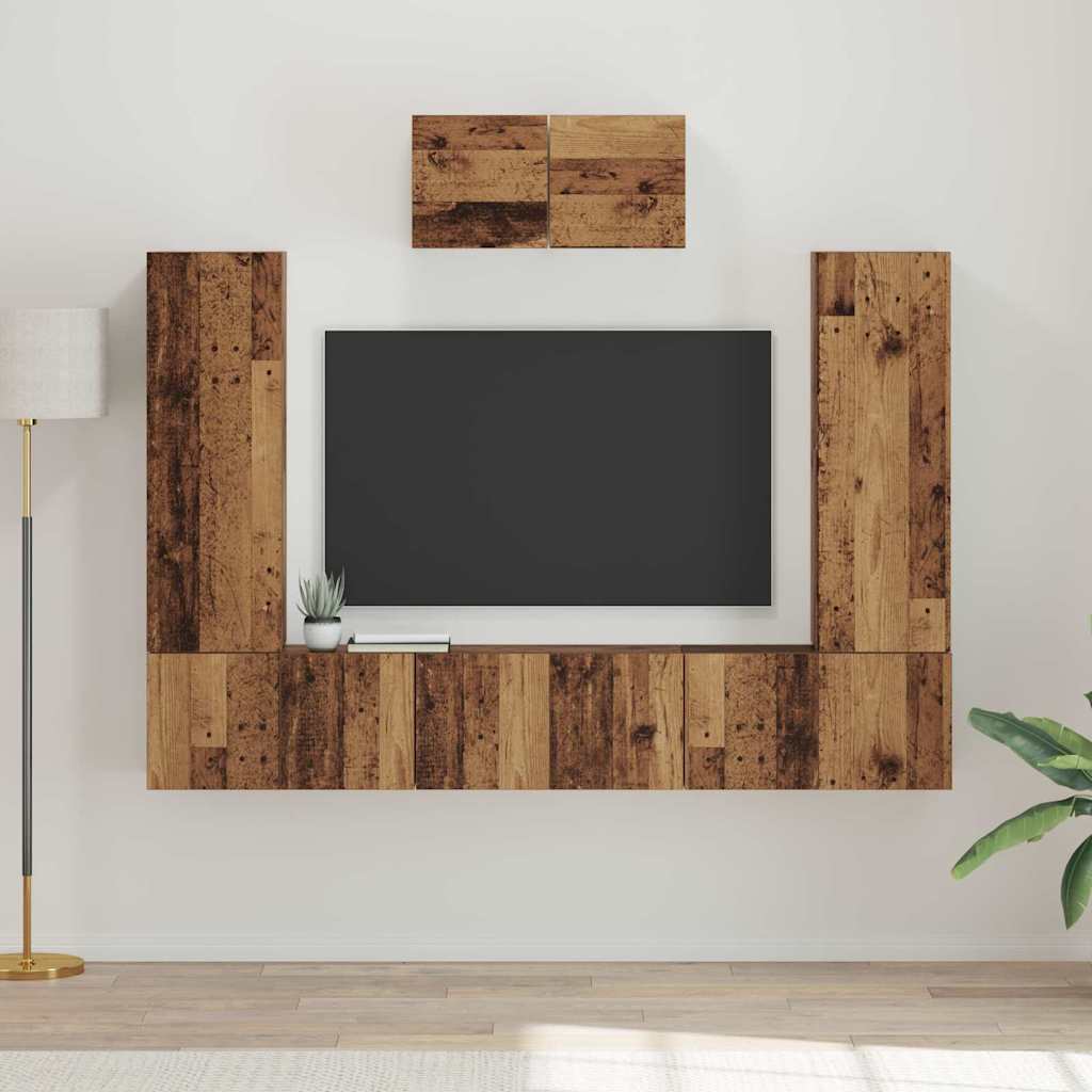 TV Cabinet Set Engineered Wood 7 pcs Old wood