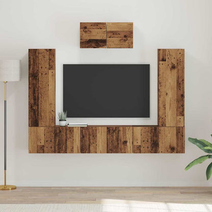 TV Cabinet Set Engineered Wood 7 pcs Old wood
