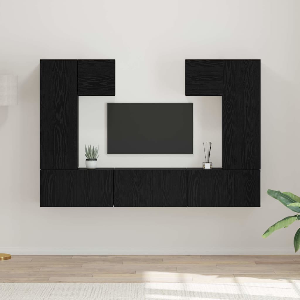 TV Cabinet Set Engineered Wood 7 pcs Black oak