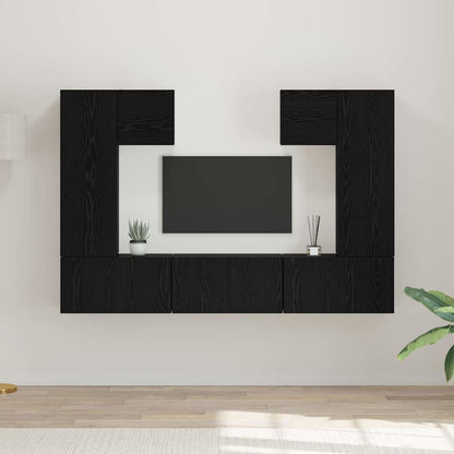 TV Cabinet Set Engineered Wood 7 pcs Black oak