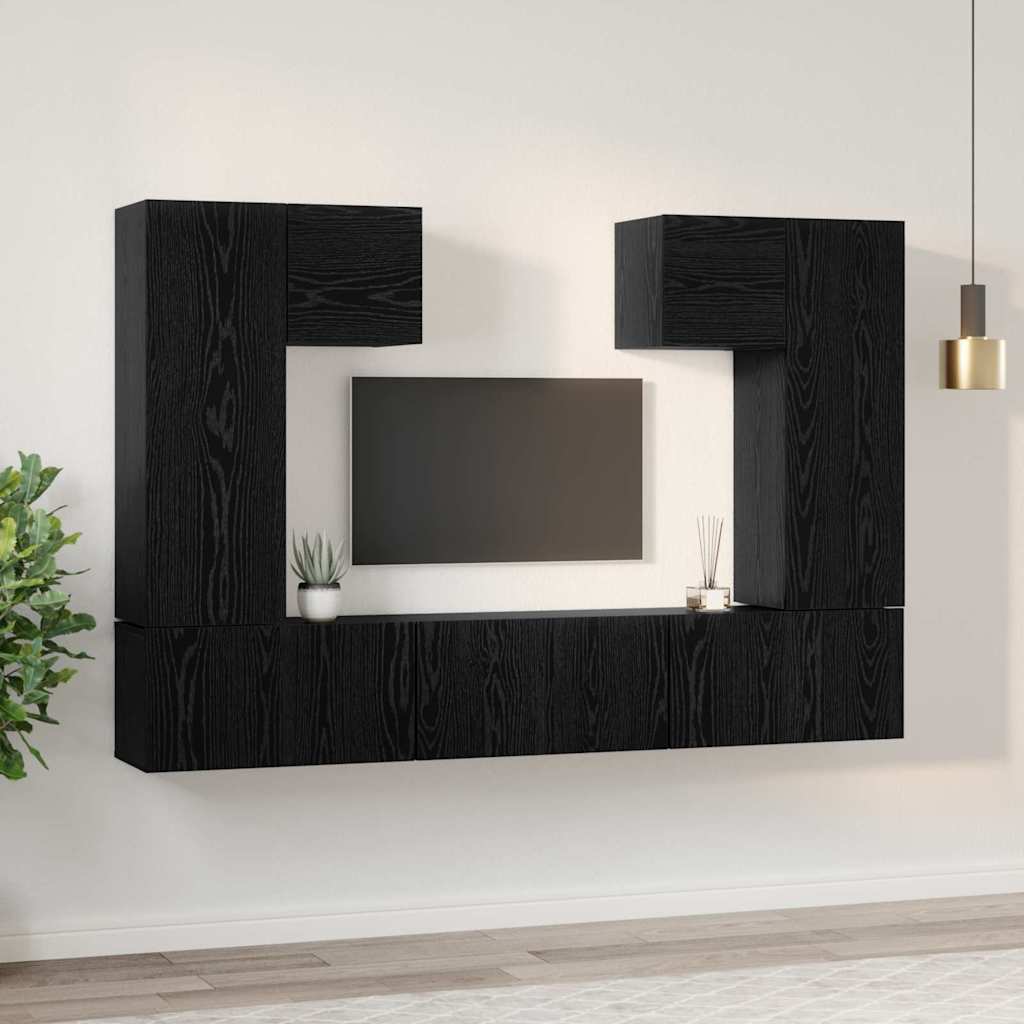 TV Cabinet Set Engineered Wood 7 pcs Black oak