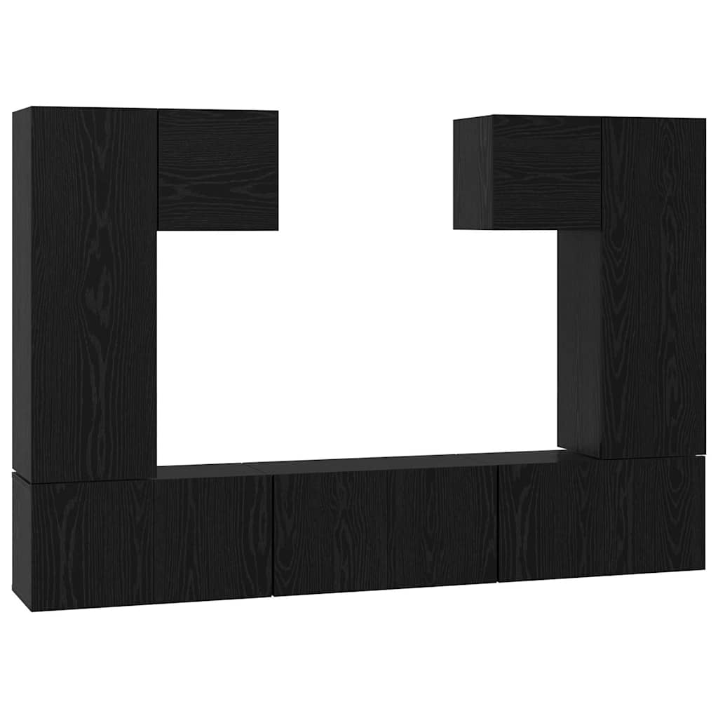 TV Cabinet Set Engineered Wood 7 pcs Black oak