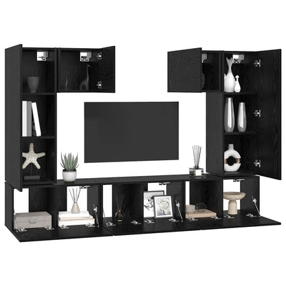 TV Cabinet Set Engineered Wood 7 pcs Black oak