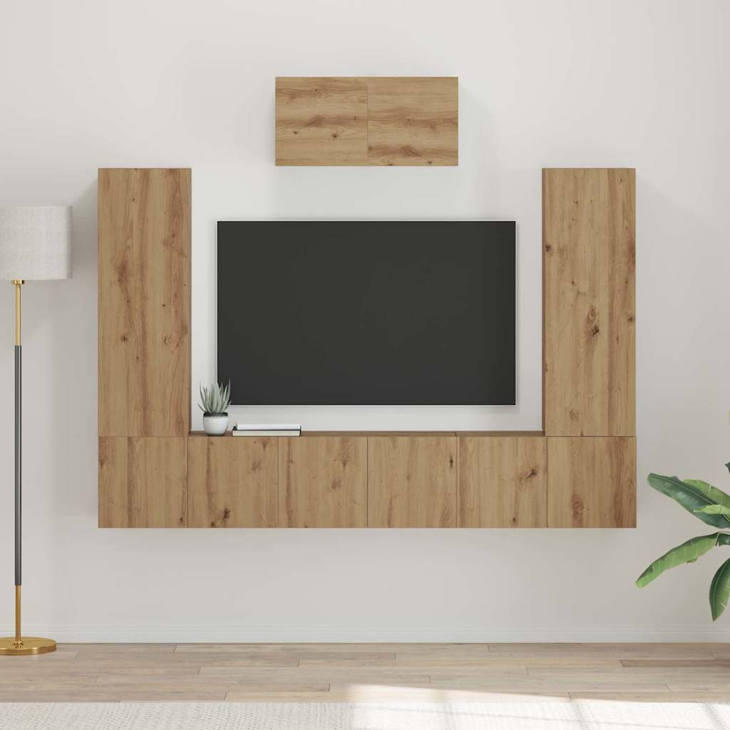 TV Cabinet Set Engineered Wood 7 pcs Artisan oak