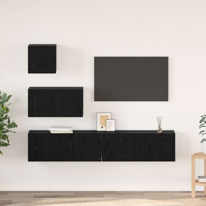4 Piece TV Cabinet Set Engineered Wood Width 60/80 cm Black oak
