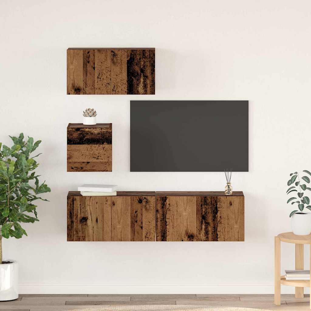 4 Piece TV Cabinet Set Engineered Wood Width 60 cm Old wood
