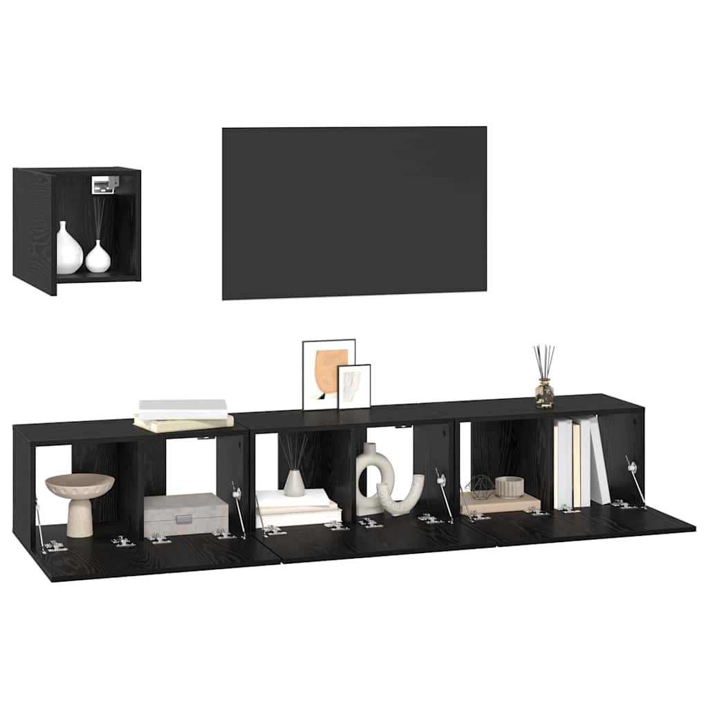 4 Piece TV Cabinet Set Engineered Wood Width 60 cm Black oak