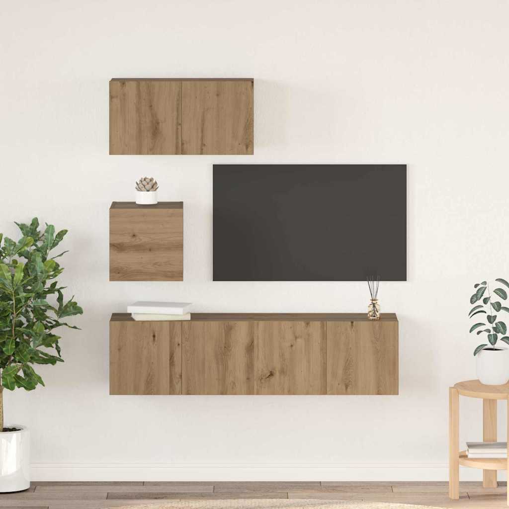 4 Piece TV Cabinet Set Engineered Wood Width 60 cm Artisan oak