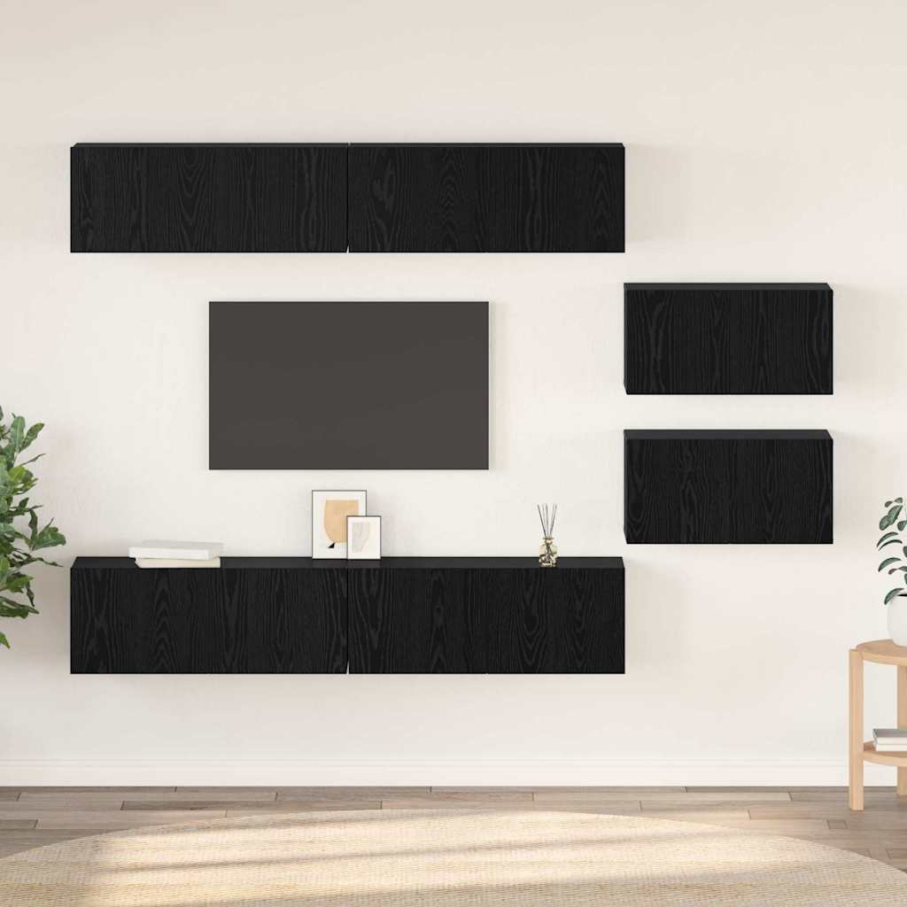6 Piece TV Cabinet Set Engineered Wood Black oak 80 cm