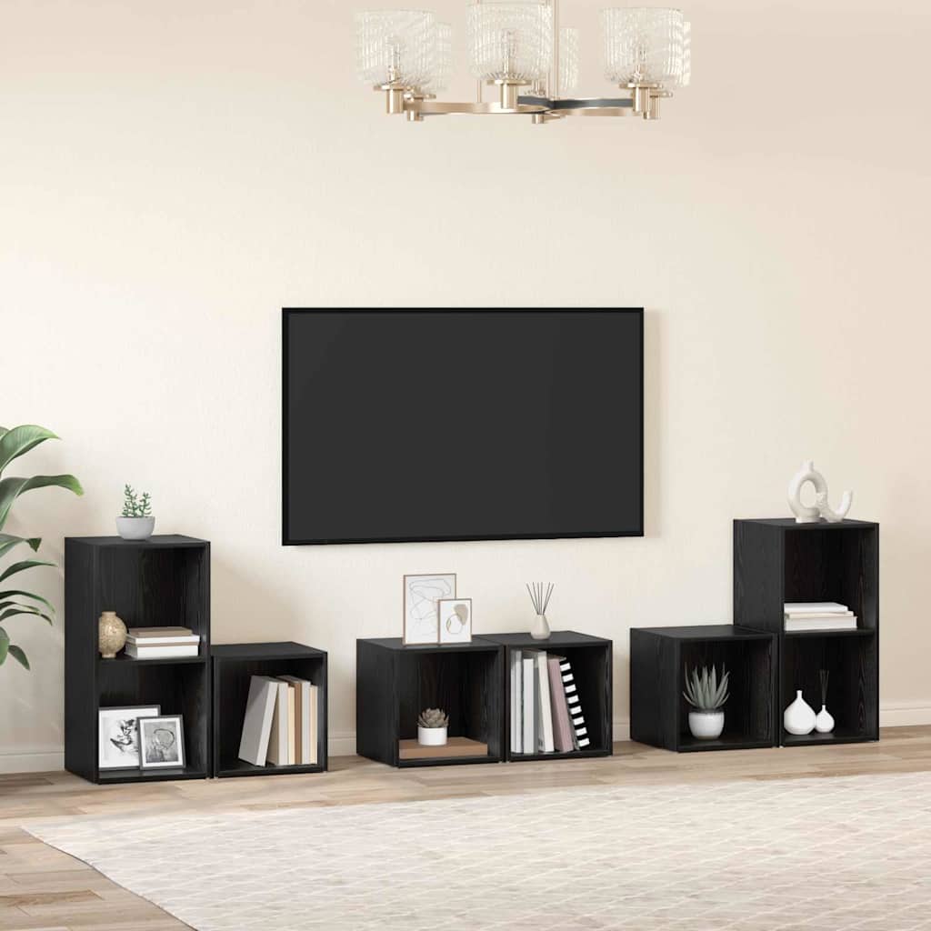 6 Piece TV Cabinet Set Engineered Wood Black oak