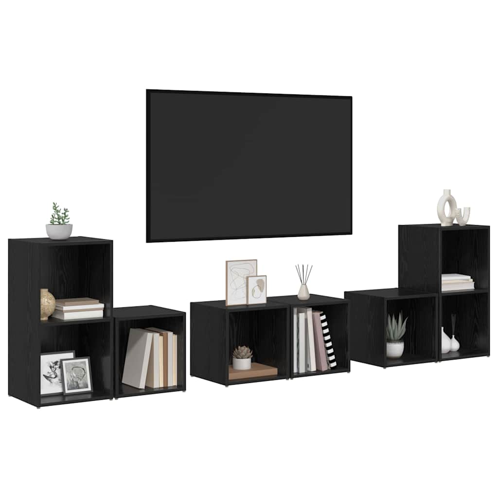 6 Piece TV Cabinet Set Engineered Wood Black oak