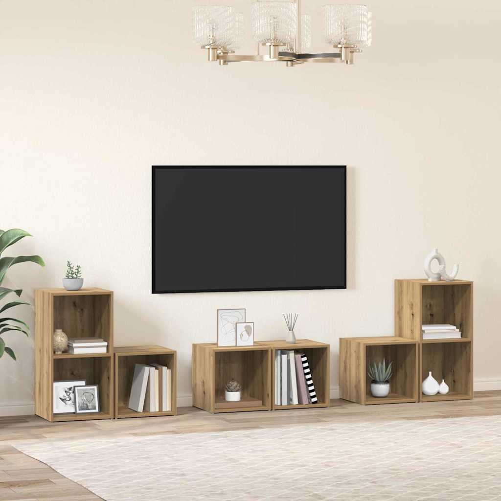 6 Piece TV Cabinet Set Engineered Wood Artisan oak