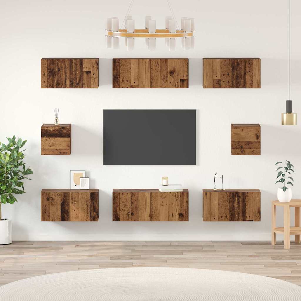 8 Piece TV Cabinet Set Engineered Wood Width 80 cm Old wood