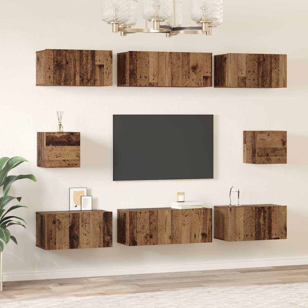 8 Piece TV Cabinet Set Engineered Wood Width 80 cm Old wood