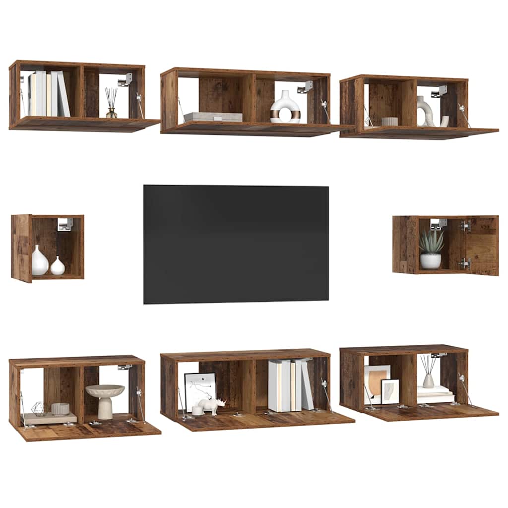 8 Piece TV Cabinet Set Engineered Wood Width 80 cm Old wood