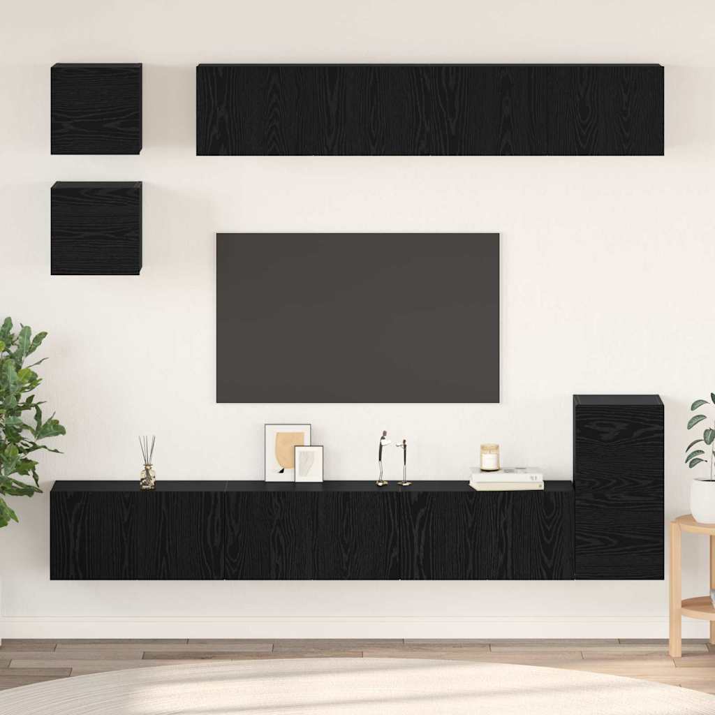 8 Piece TV Cabinet Set Engineered Wood Width 80 cm Black oak