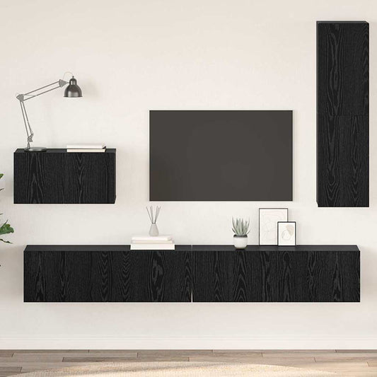 4 Piece TV Cabinet Set Engineered Wood Height 110 cm Black oak