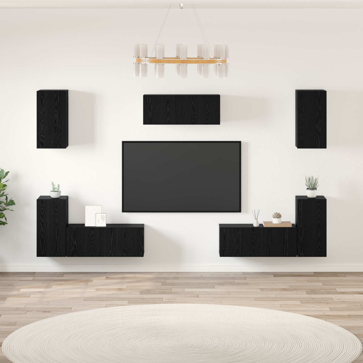 7 Piece TV Cabinet Set Engineered Wood Black oak 240 cm