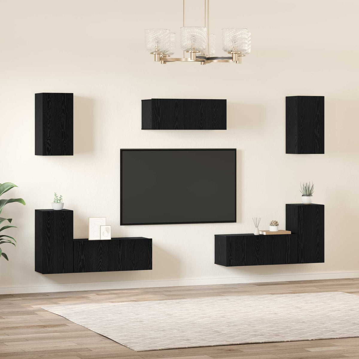 7 Piece TV Cabinet Set Engineered Wood Black oak 240 cm