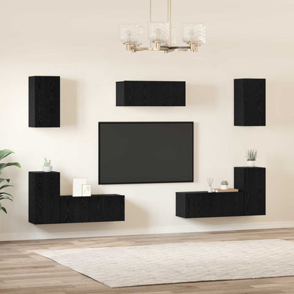 7 Piece TV Cabinet Set Engineered Wood Black oak 240 cm