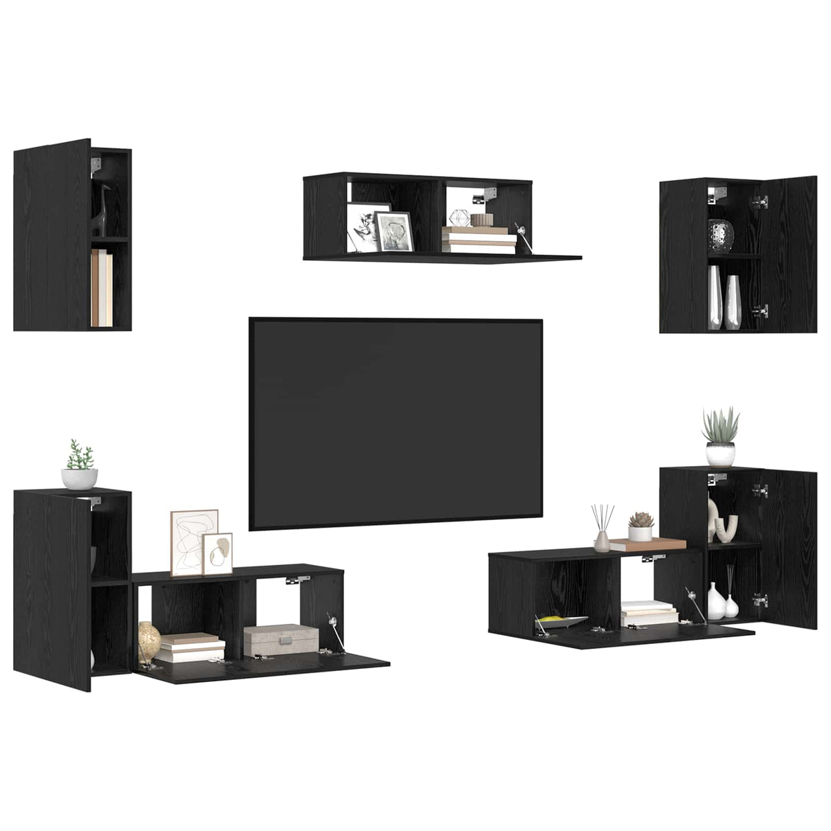 7 Piece TV Cabinet Set Engineered Wood Black oak 240 cm