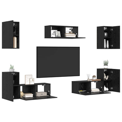7 Piece TV Cabinet Set Engineered Wood Black oak 240 cm