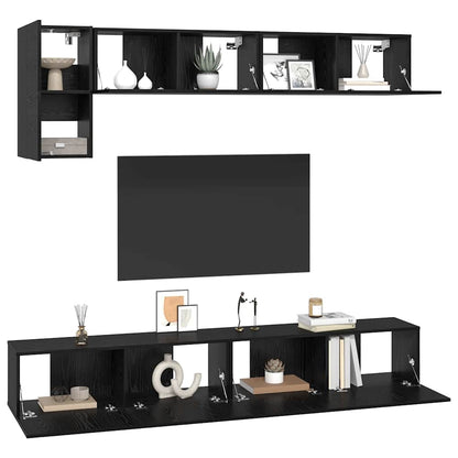 5 Piece TV Cabinet Set Engineered Wood Width 100 cm Black oak